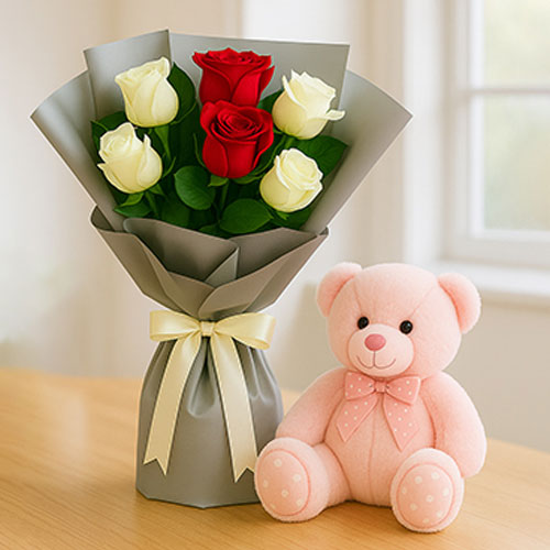 Flowers and Teddy Bear
